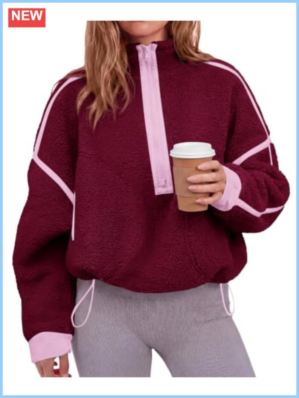 Half Zip Fleece Pullover Sherpa Sweatshirt Mock Neck Color Block Women